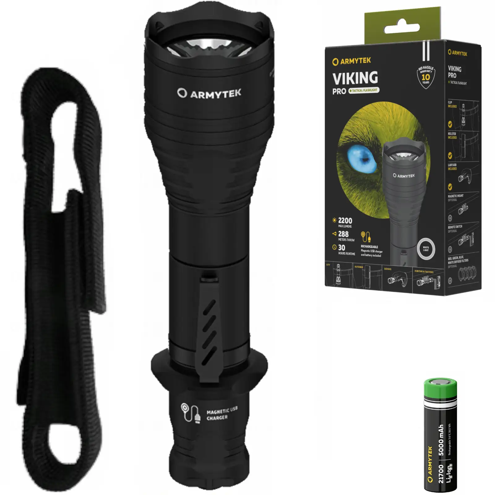 LAMPKA AKUMULATOROWA LATARKA DO BRONI TAKTYCZNA VIKING PRO USB COLD 2200LM