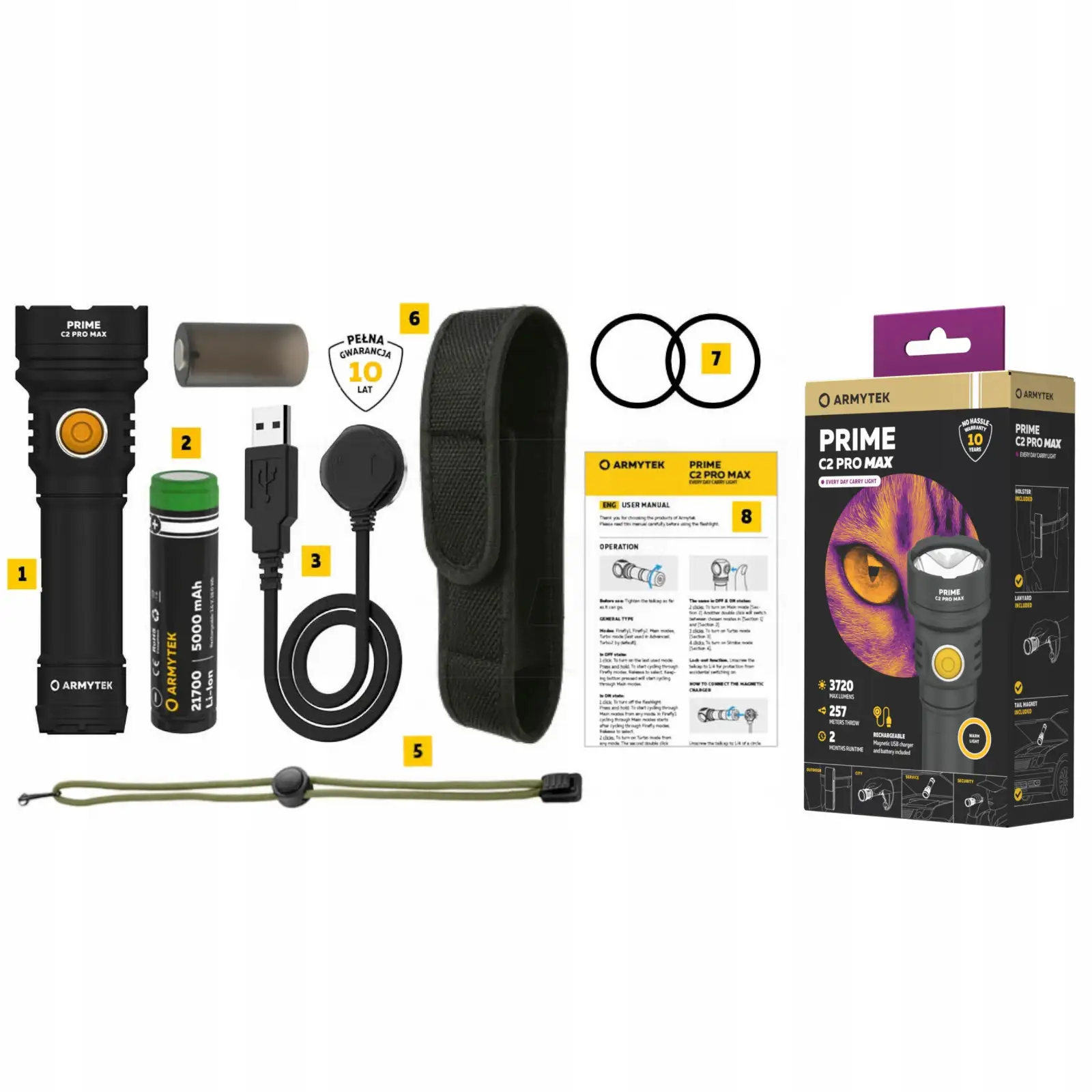 LATARKA AKUMULATOROWA 5000MAH TAKTYCZNA PRIME C2 PRO MAX WARM MOCNA 3720LM — 8