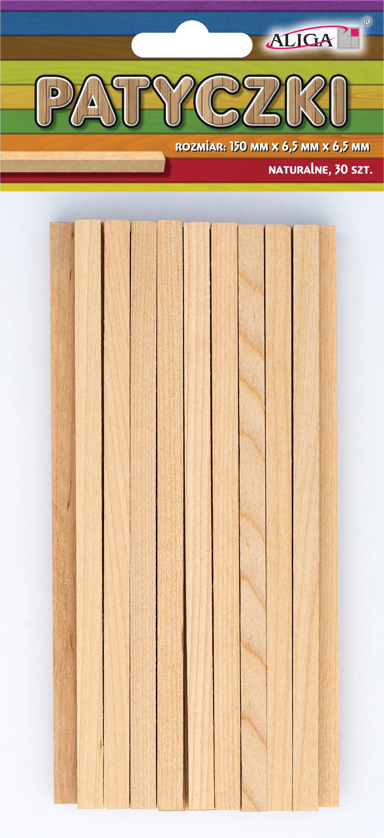 patyczki płaskie drewniane 30szt. NATURALNE  150x6,5x6,5mm