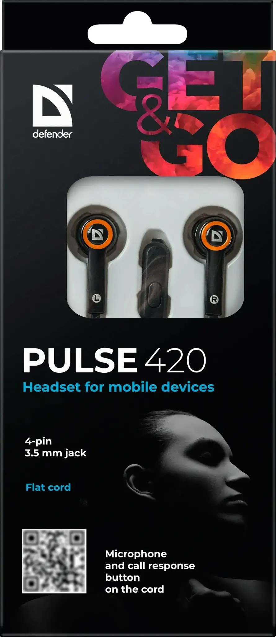 SŁUCHAWKI DEFENDER DOUSZNE z mikrofonem PULSE 420 CZARNO-POMARAŃCZOWE 4-PIN — 6