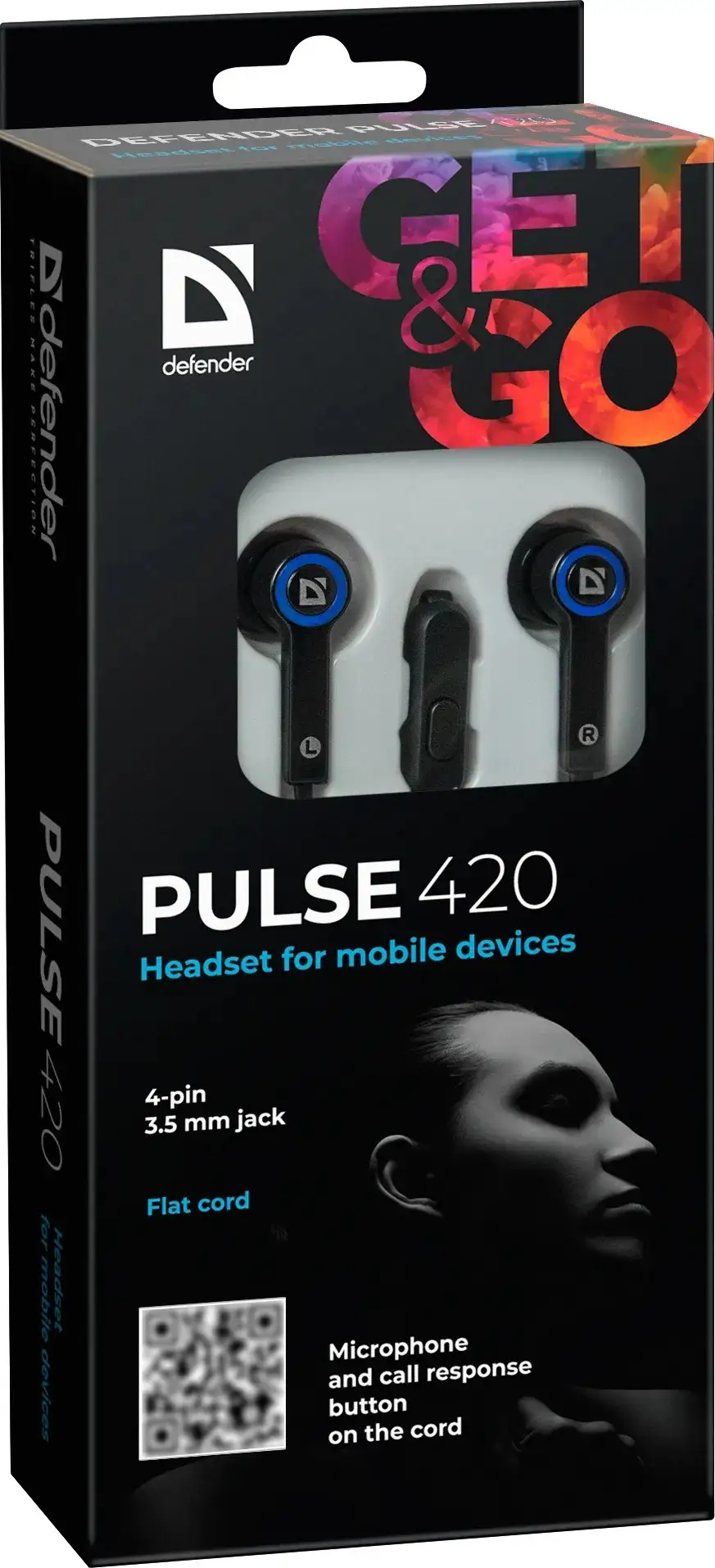 SŁUCHAWKI DEFENDER DOUSZNE z mikrofonem PULSE 420 CZARNO-NIEB 4-PIN — 5