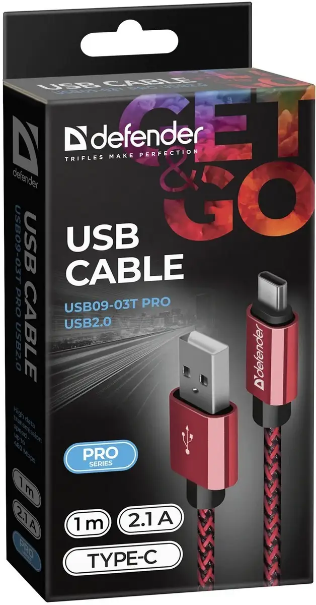 KABEL DEFENDER USB AM-TYPE C 1,0m 2.1A CZERWONY — 4