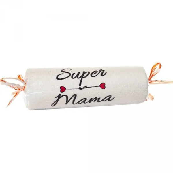 Ręcznik ecru cukierek z haftem "Super Mama"