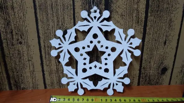 ozdoba wisząca  20cm ŚNIEŻYNKA BIAŁA BROKAT