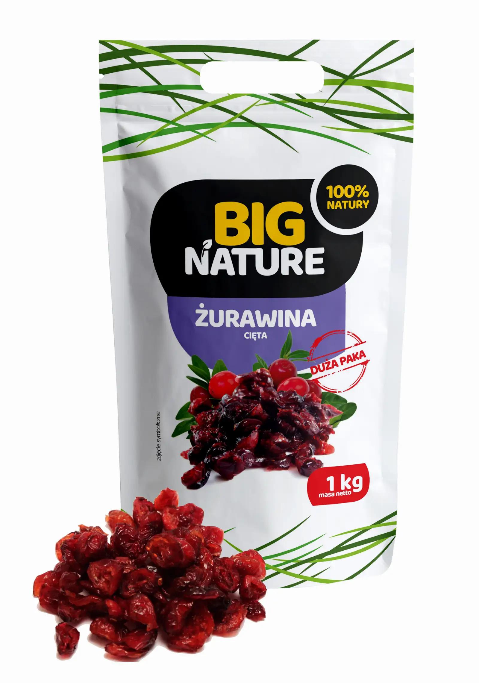 Żurawina suszona cięta 1kg  Duża Paka - BIG NATURE
