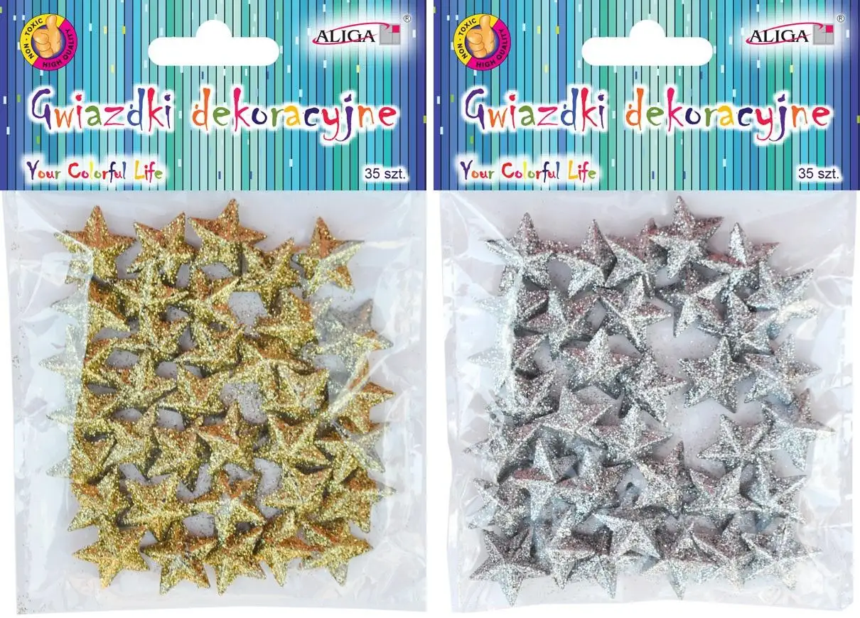 gwiazdki  plastikowe dekoracyjne z brokatem op.35szt. | GW-1385