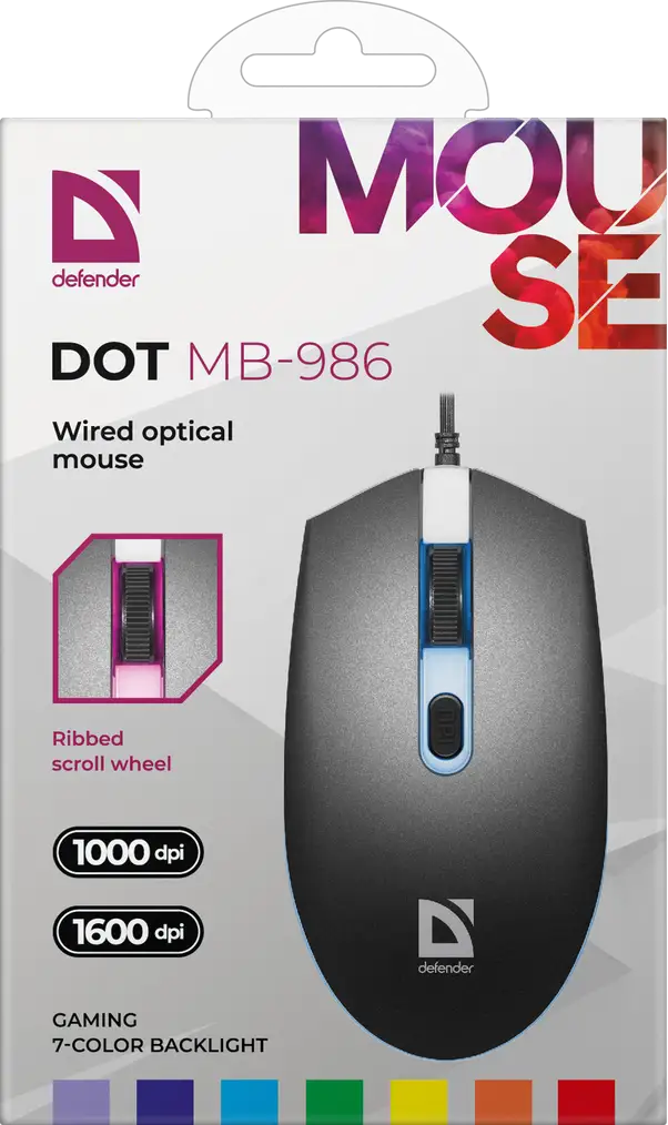 MYSZ DEFENDER DOT MB-986 OPTICAL 7 KOLORÓW 1000dpi 4P — 7
