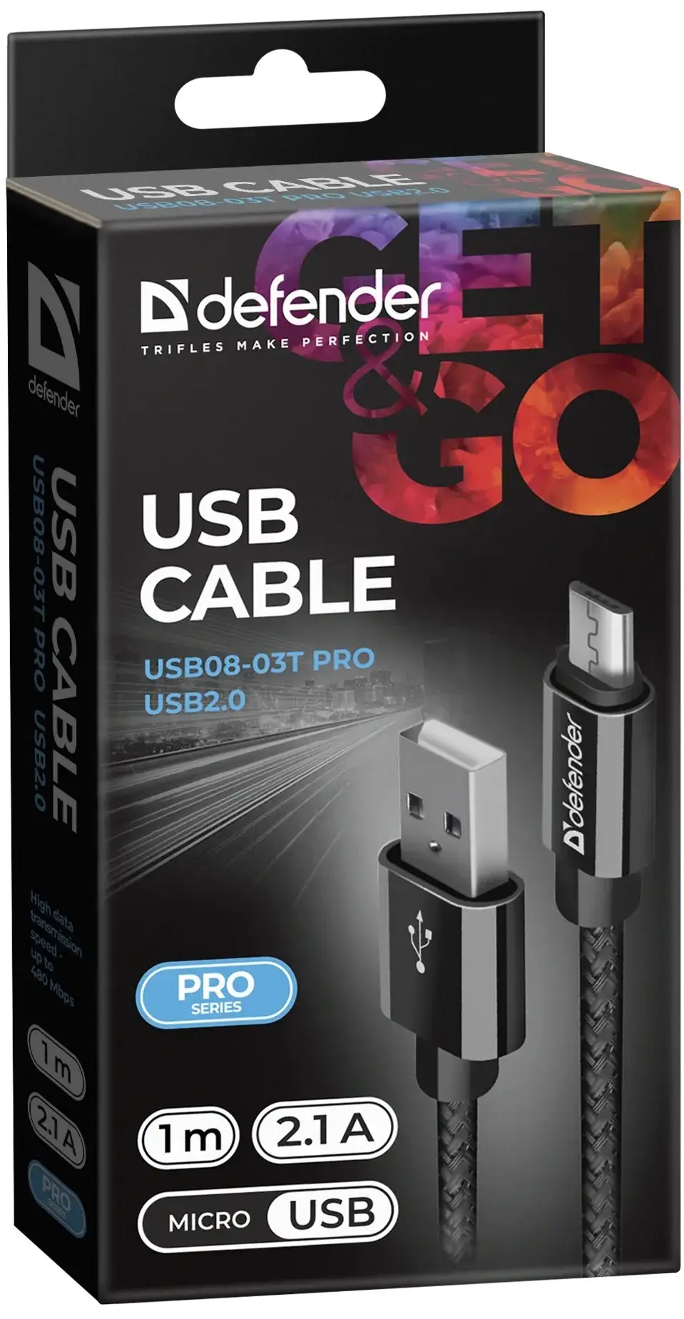 KABEL DEFENDER USB AM-MICRO BM 1.0m 2.1A CZARNY — 4
