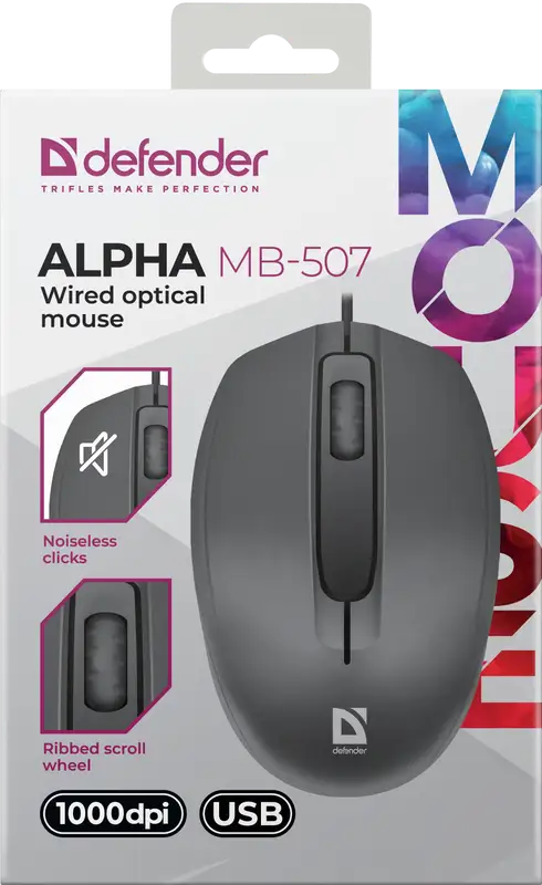 MYSZ DEFENDER ALPHA MB-507 OPTICAL 1000dpi 3P CZARNA SILENT — 5
