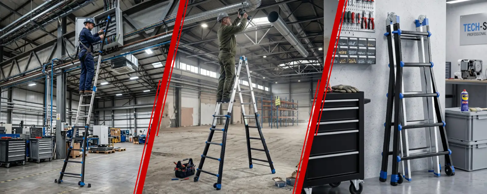Drabina aluminiowa przegubowa teleskopowa Gierre 5x5 wielofunkcyjna na schody 150 kg 6 m EN-131 — 12
