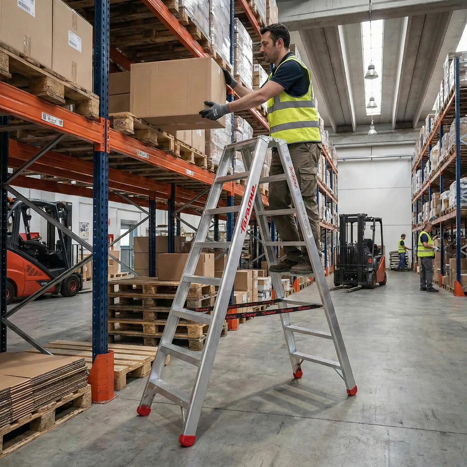 Drabina aluminiowa dwustronna składana profesjonalna 8 stopniowa FARAONE S2185ND - 3,20 m — 8