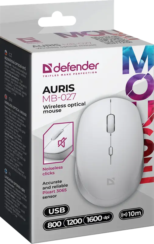 MYSZ DEFENDER AURIS MB-027 RF SILENT BIAŁA OPTICAL — 6