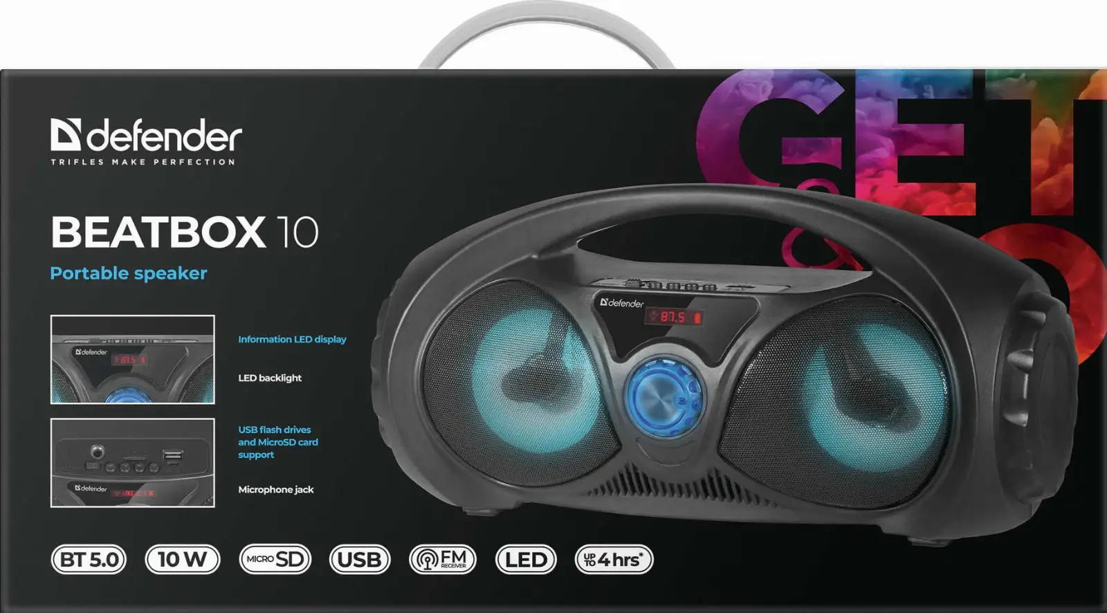 GŁOŚNIK DEFENDER BEATBOX 10 BLUETOOTH 10W BT/FM/USB/TF/AUX/Light — 9