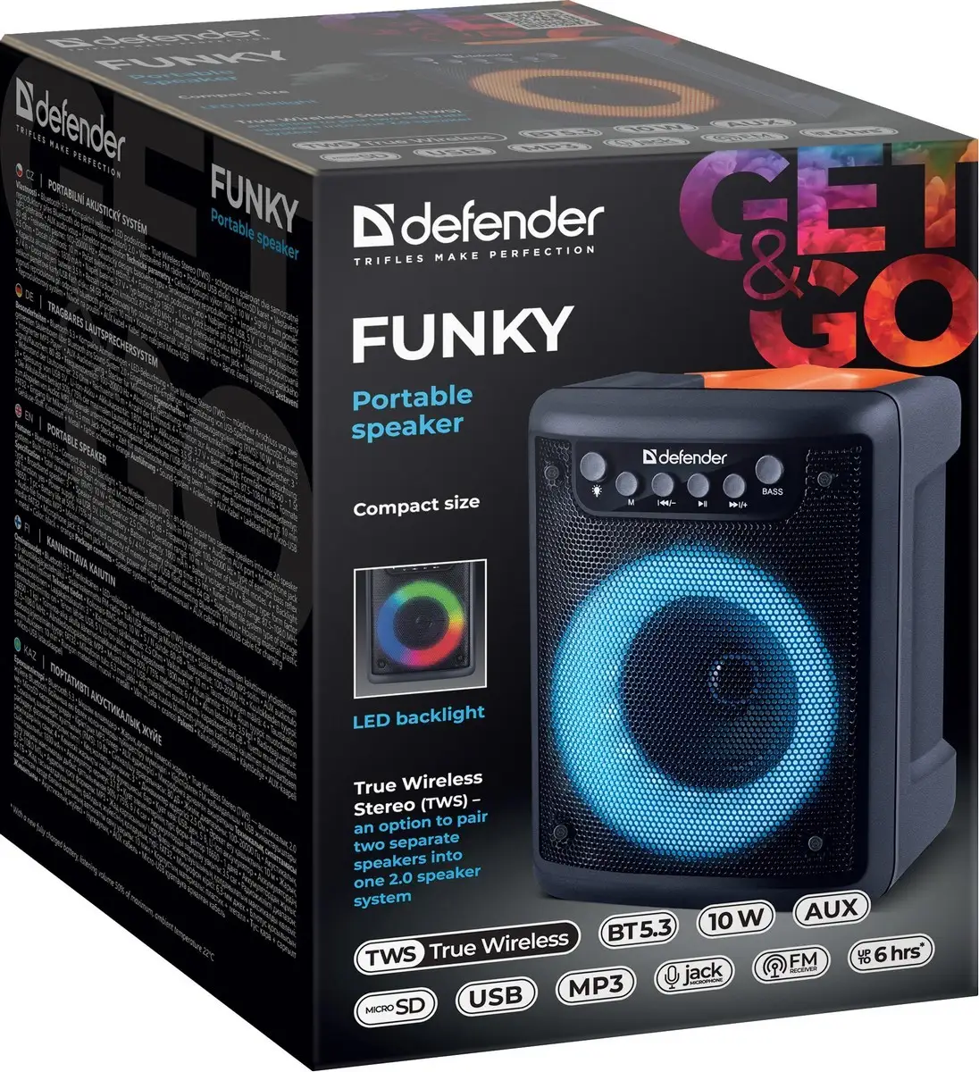 GŁOŚNIK DEFENDER FUNKY BLUETOOTH 10W BT5.3 AUX FM MP3 USB microSD — 9