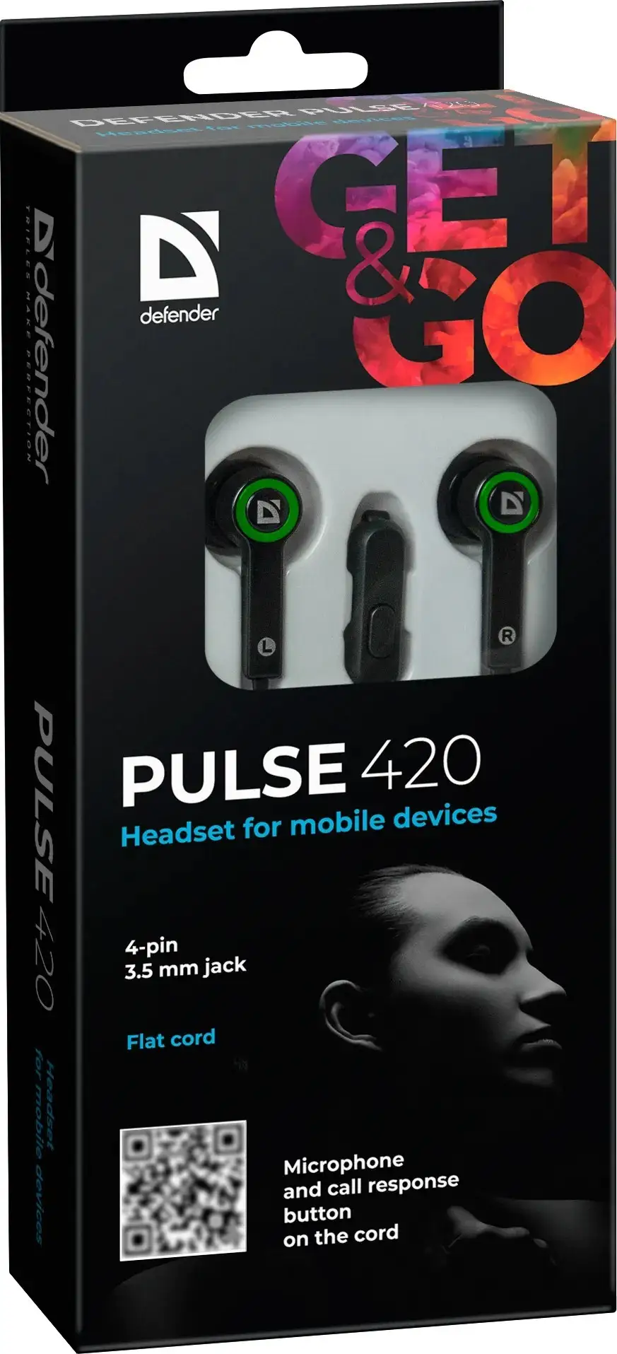 SŁUCHAWKI DEFENDER DOUSZNE z mikrofonem PULSE 420 CZARNO-ZIELONE 4-PIN — 5