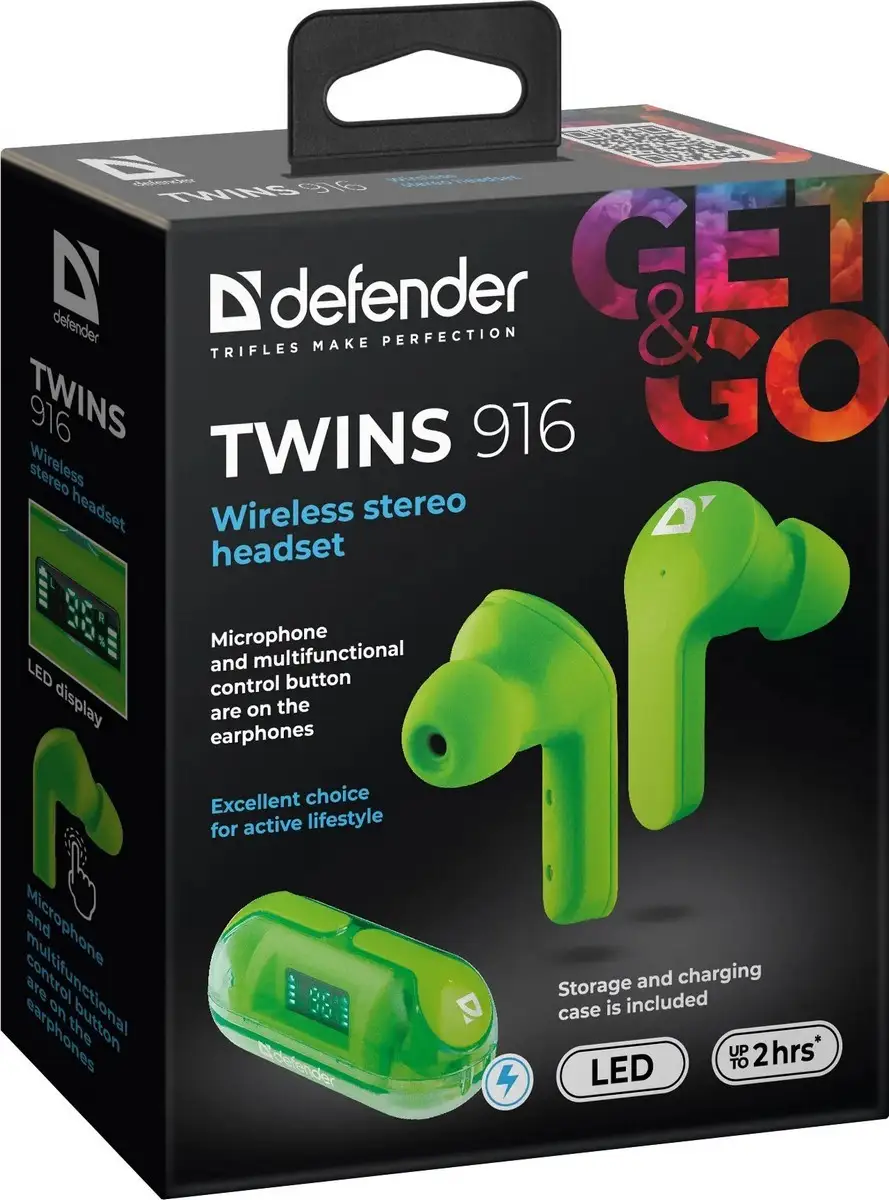 SŁUCHAWKI DEFENDER BLUETOOTH TWINS 916 ZIELONE — 10