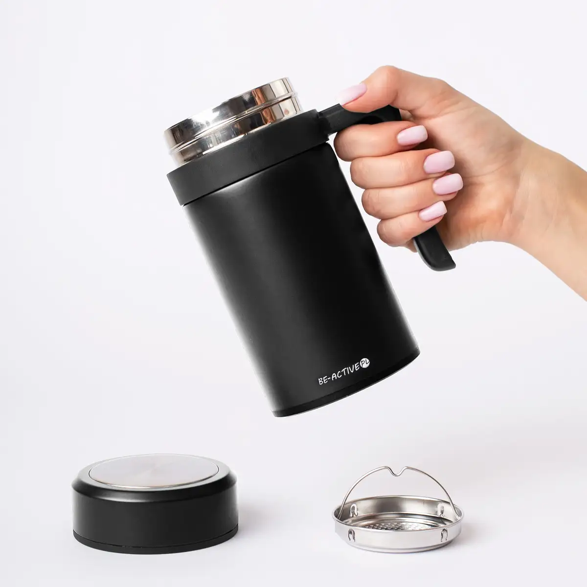Kubek termiczny termos czarny podwójne ścianki duży 450ml na kawę herbatę — 7