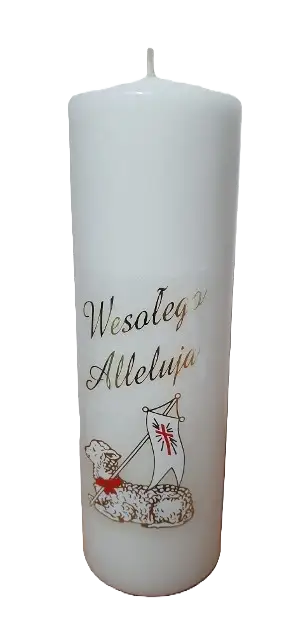 świeca słupek 15cm Wesołego Alleluja z barankiem