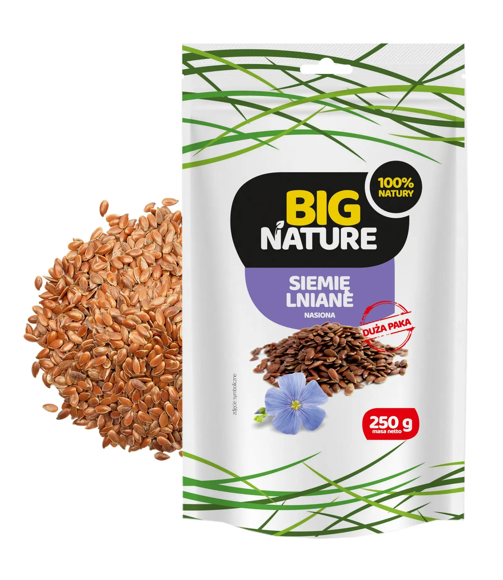 Siemię lniane ziarno 250g Duża Paka - BIG NATURE