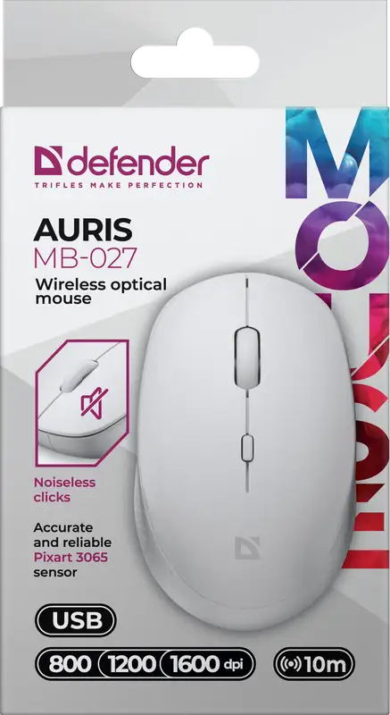 MYSZ DEFENDER AURIS MB-027 RF SILENT BIAŁA OPTICAL — 5