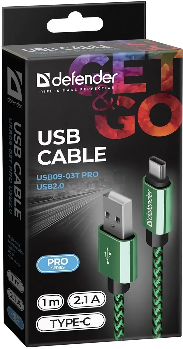 KABEL DEFENDER USB AM-TYPE C 1,0m 2.1A ZIELONY — 4