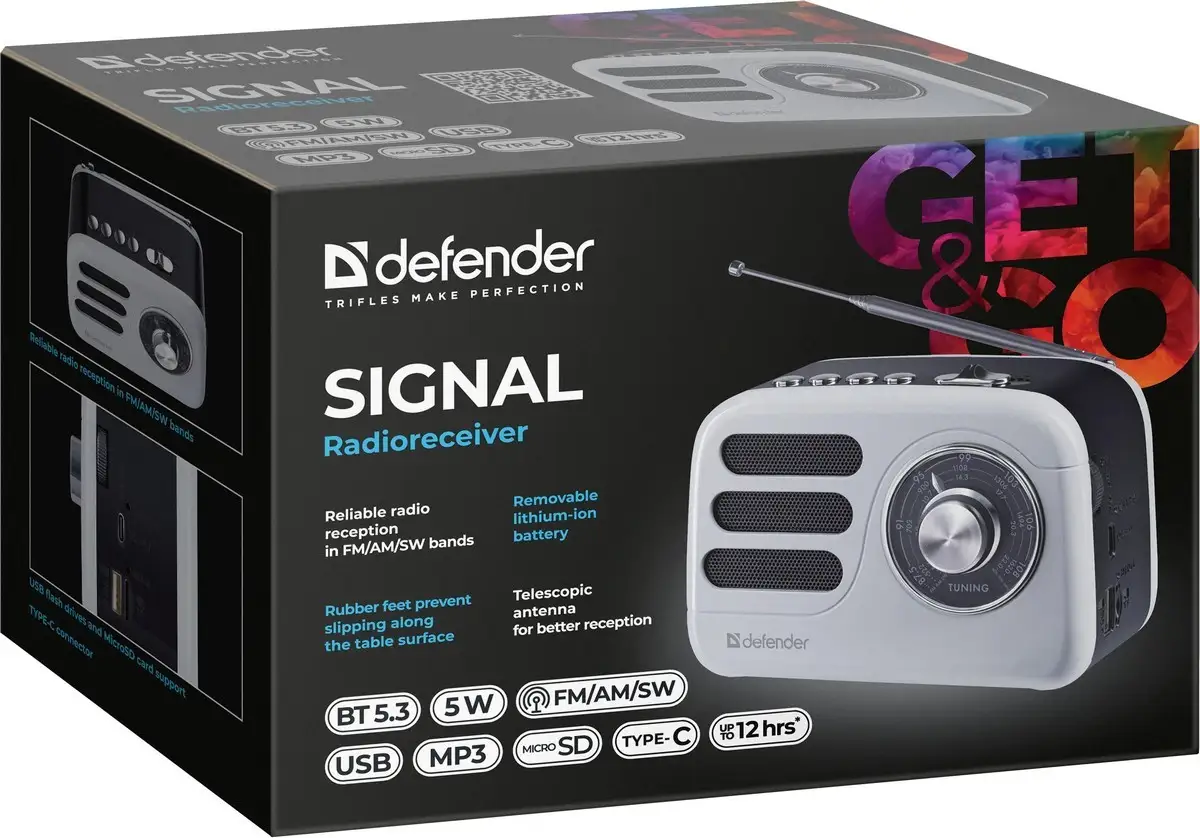 GŁOŚNIK DEFENDER SIGNAL RADIOODBIORNIK BLUETOOTH 5W — 10