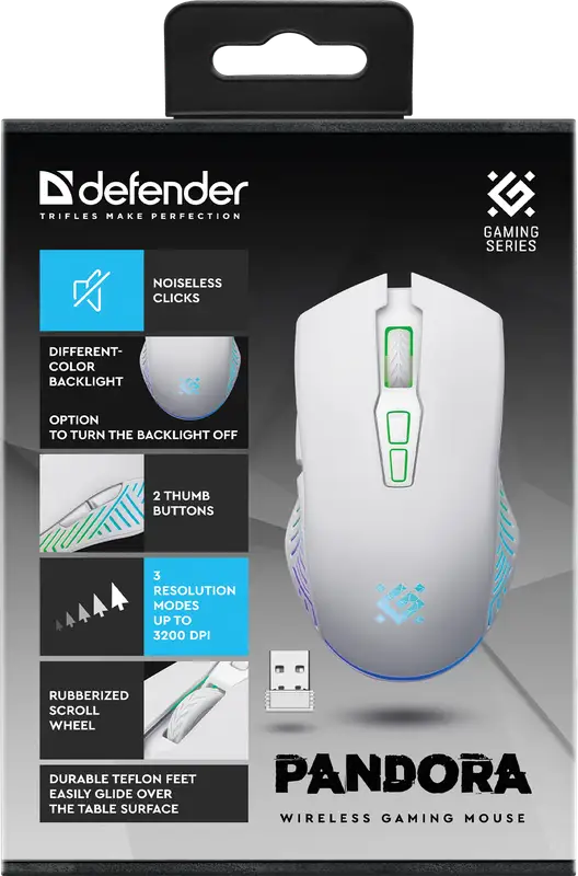 MYSZ DEFENDER GM-502 PANDORA RF BEZPRZEWODOWA 3200dpi 7P BIAŁA — 6