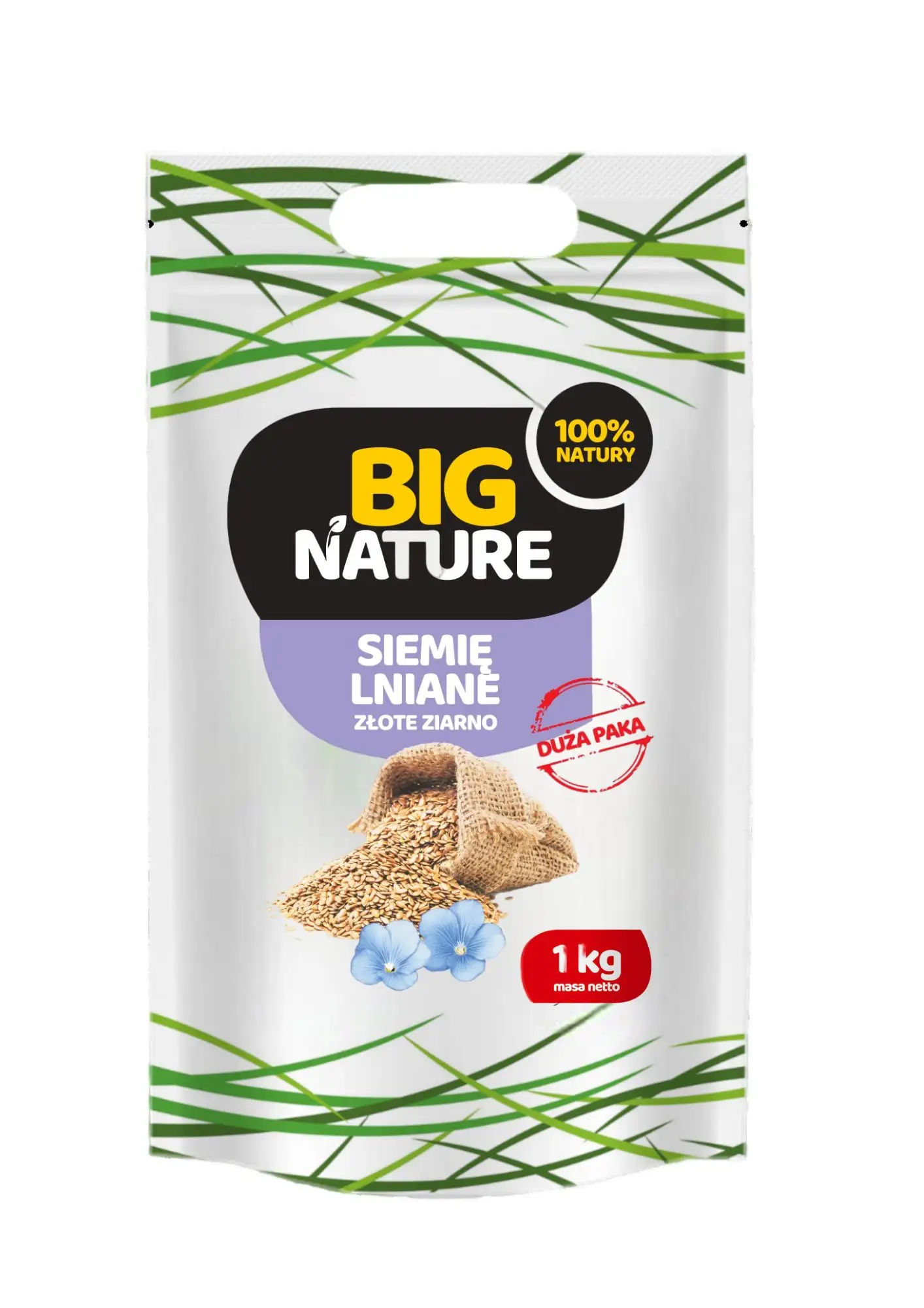 Siemię lniane ZŁOTE ziarno 1kg Duża Paka - BIG NATURE — 2