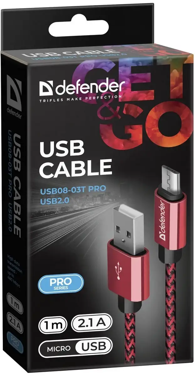 KABEL DEFENDER USB AM-MICRO BM 1.0m 2.1A CZERWONY — 4
