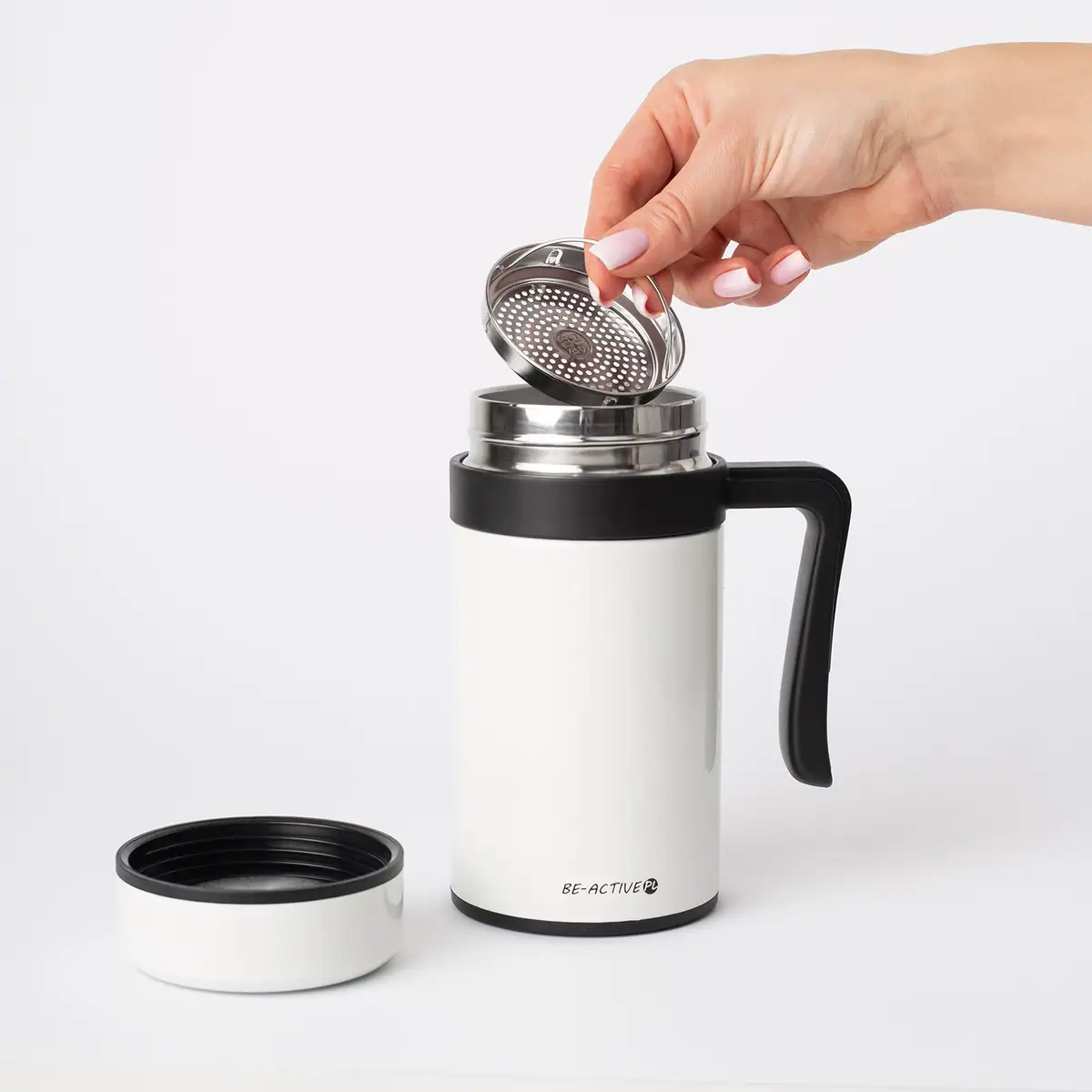 Kubek termiczny termos biały podwójne ścianki duży 450ml na kawę herbatę — 8