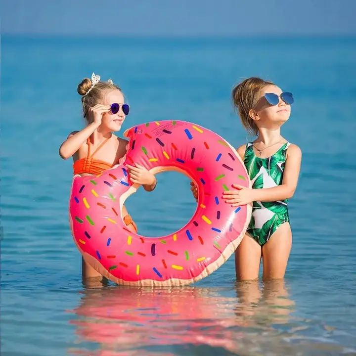 Koło dmuchane donut różowy 90cm duży materac do pływania wody na basen dla dzieci — 2