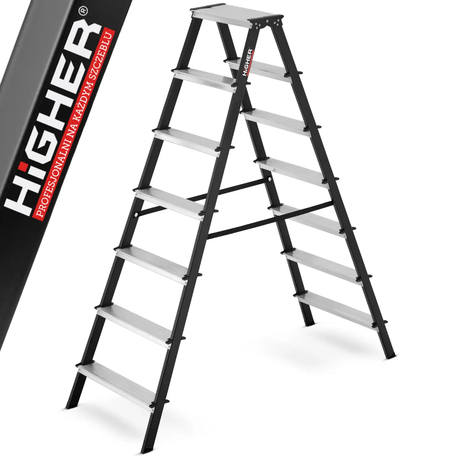 Drabina drabinka domowa 2x7 dwustronna składana MOCNA 150 kg HIGHER schodki