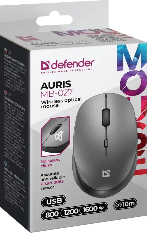 MYSZ DEFENDER AURIS MB-027 RF SILENT SZARA OPTICAL — 6