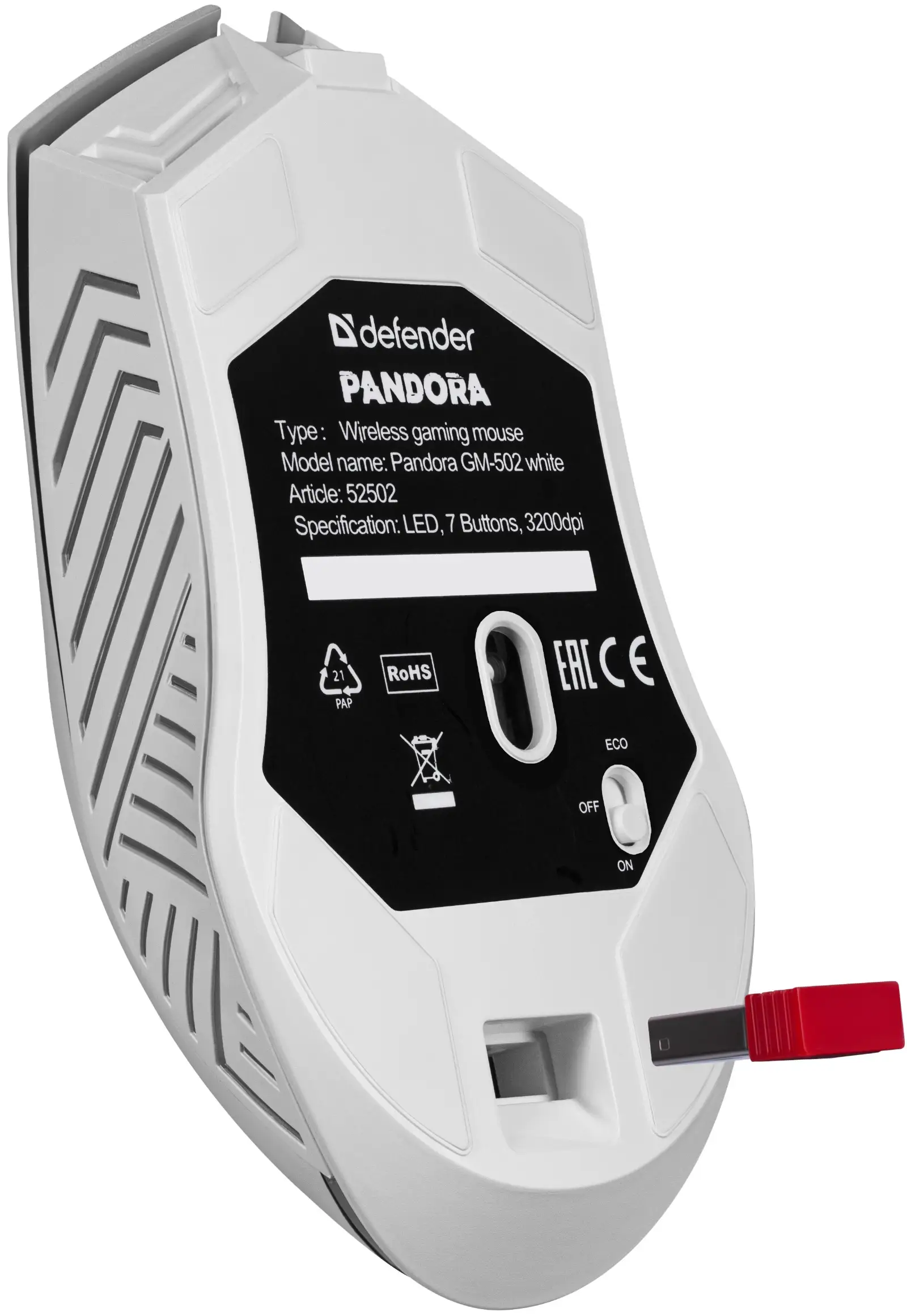 MYSZ DEFENDER GM-502 PANDORA RF BEZPRZEWODOWA 3200dpi 7P BIAŁA — 4