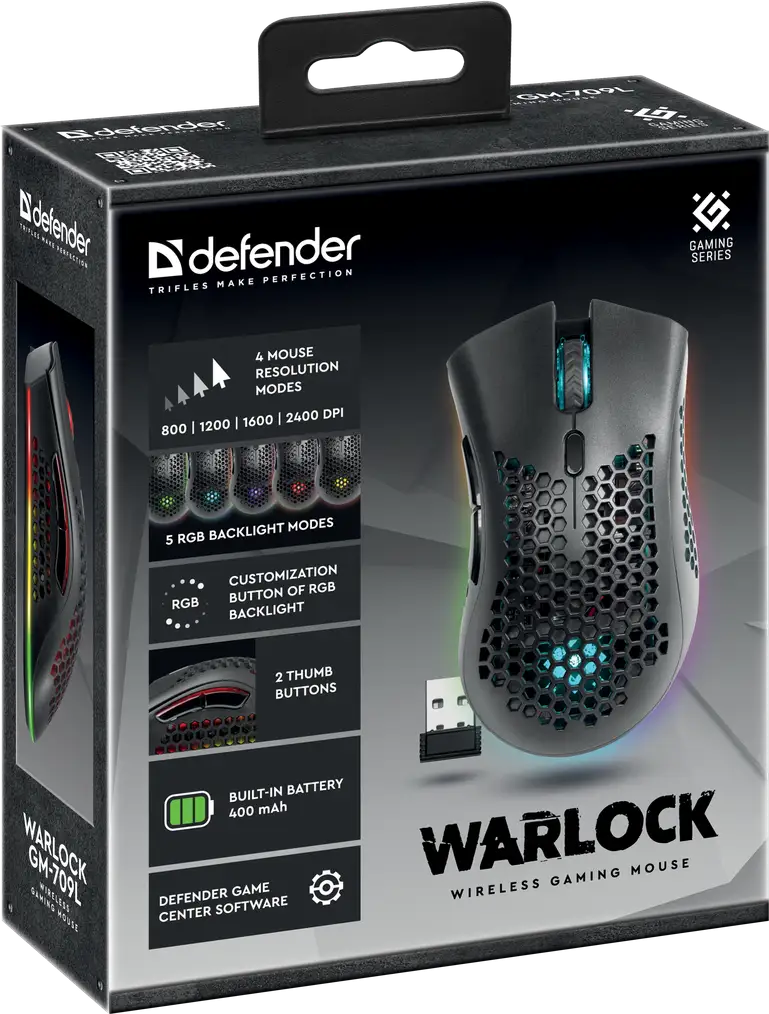 MYSZ DEFENDER GM-709L WARLOCK OPTIC RF RGB 2400dpi 8P — 10