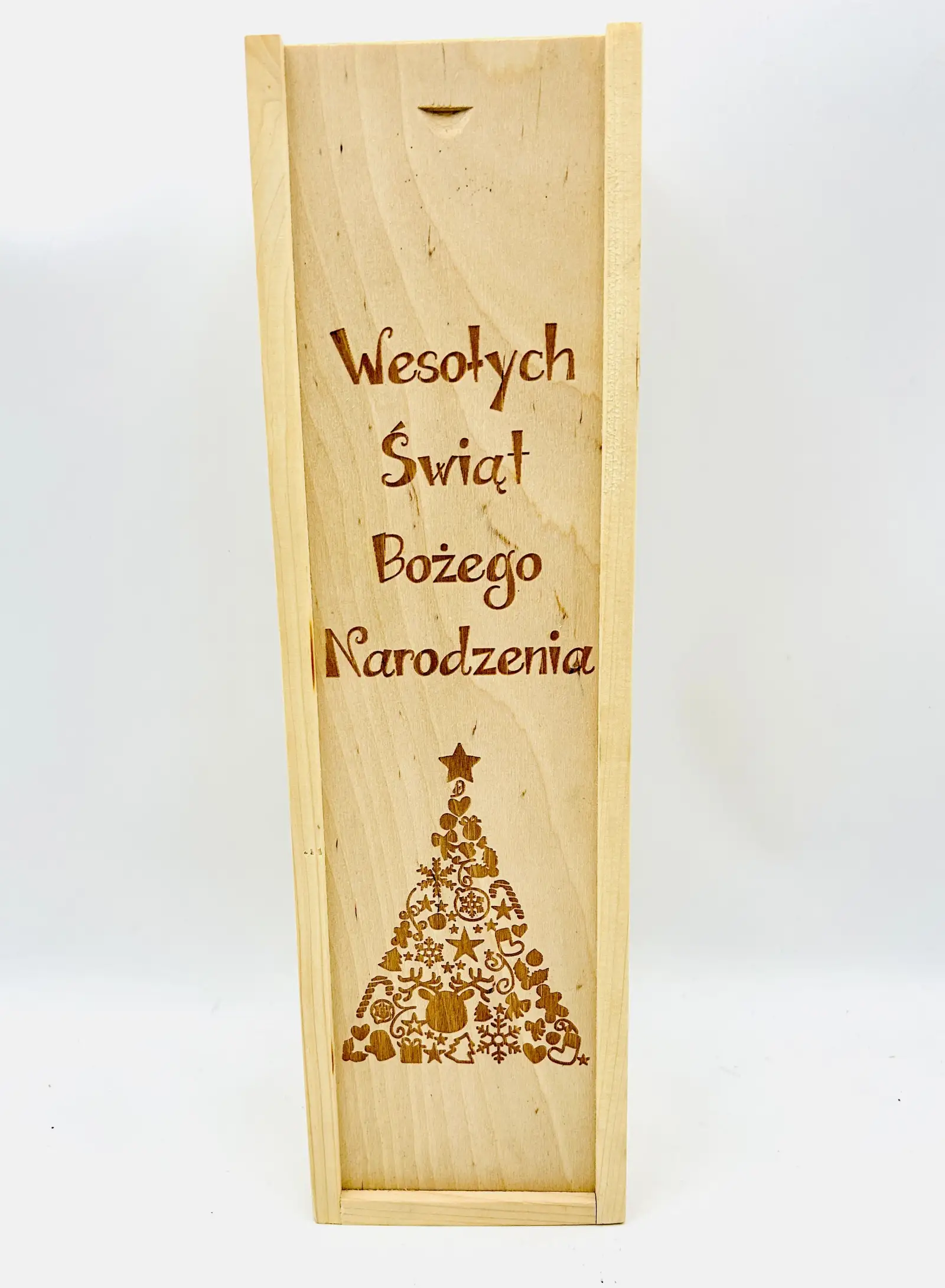 skrzynka na wino grawerowana Wesołych Świąt  38 x 10 cm.    - P587