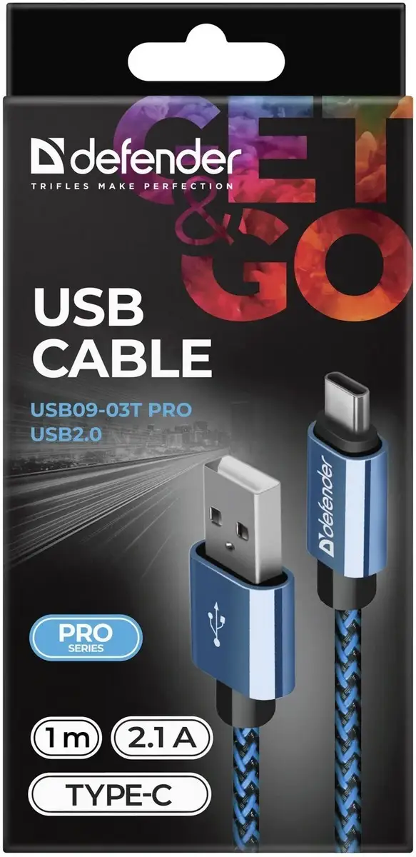 KABEL DEFENDER USB AM-TYPE C 1,0m 2.1A NIEBIESKI — 3