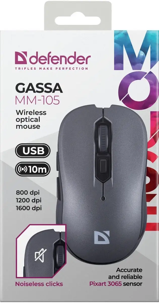 MYSZ DEFENDER GASSA MM-105 RF SILENT SZARA — 6