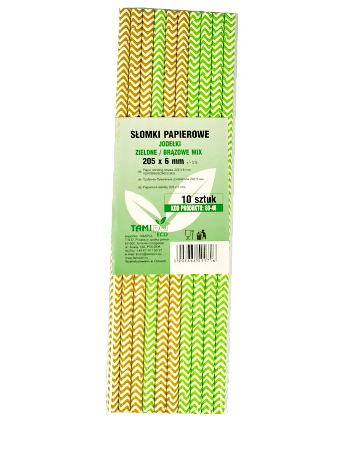 słomki papierowe paski kolorowe 205 x 6 mm  10 szt X10 KPL   80-48