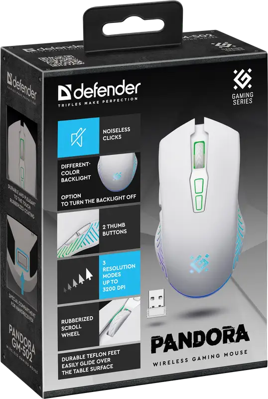 MYSZ DEFENDER GM-502 PANDORA RF BEZPRZEWODOWA 3200dpi 7P BIAŁA — 5