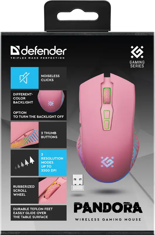 MYSZ DEFENDER GM-502 PANDORA RF BEZPRZEWODOWA 3200dpi 7P RÓŻOWA — 6