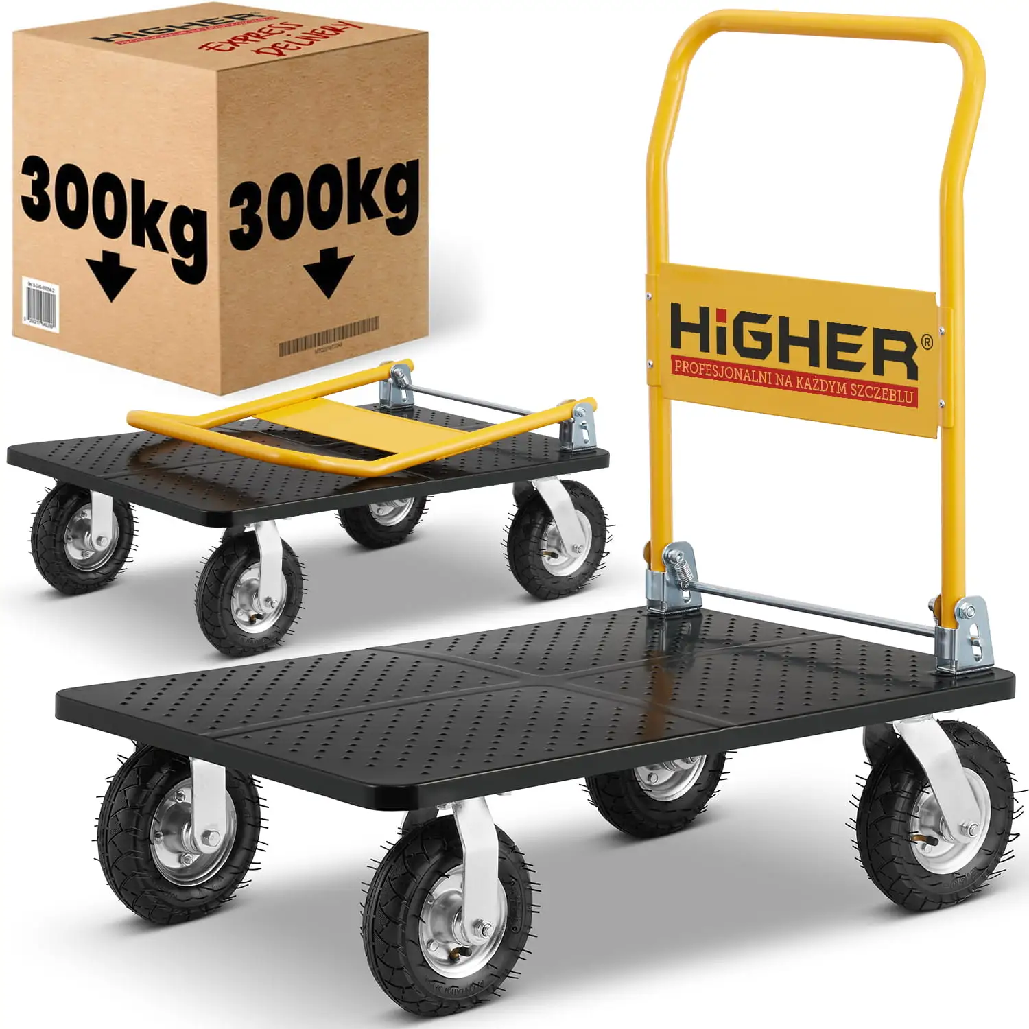 Wózek magazynowy transportowy składany pompowane koła HIGHER PRO 300kg LH10-300-P