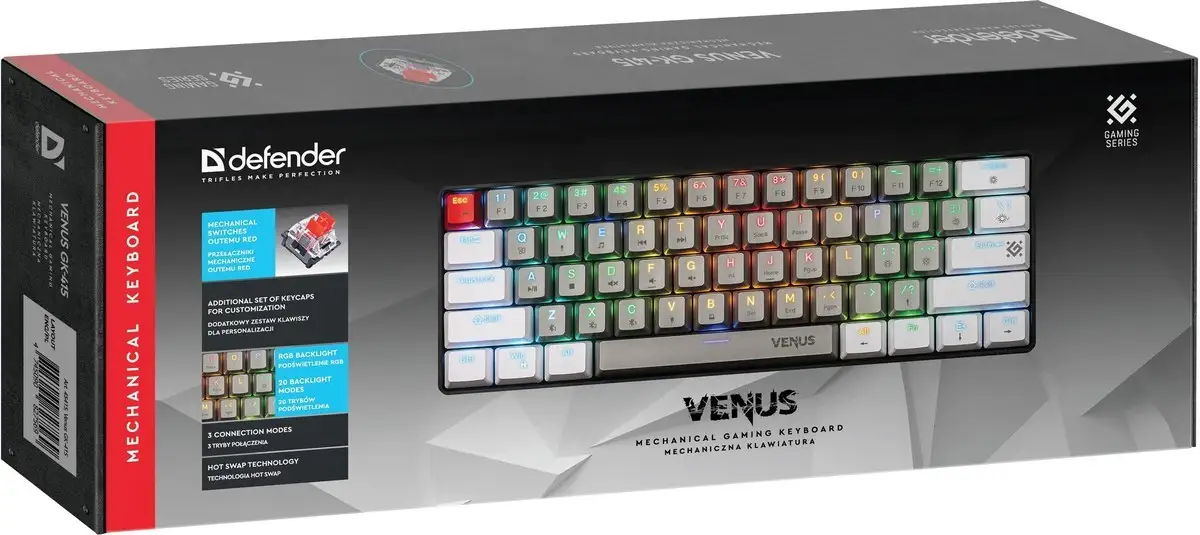 KLAWIATURA DEFENDER VENUS GK-415 RF+BT MECHANIC OUTEMU RED — 2