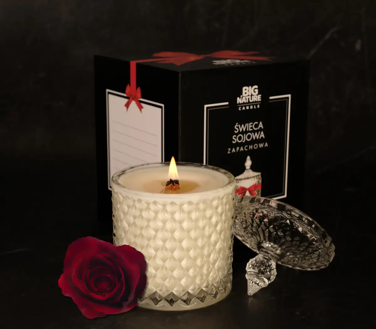 Świeca sojowa o zapachu RÓŻA 240g PREZENTOWA - BIG NATURE CANDLE — 2