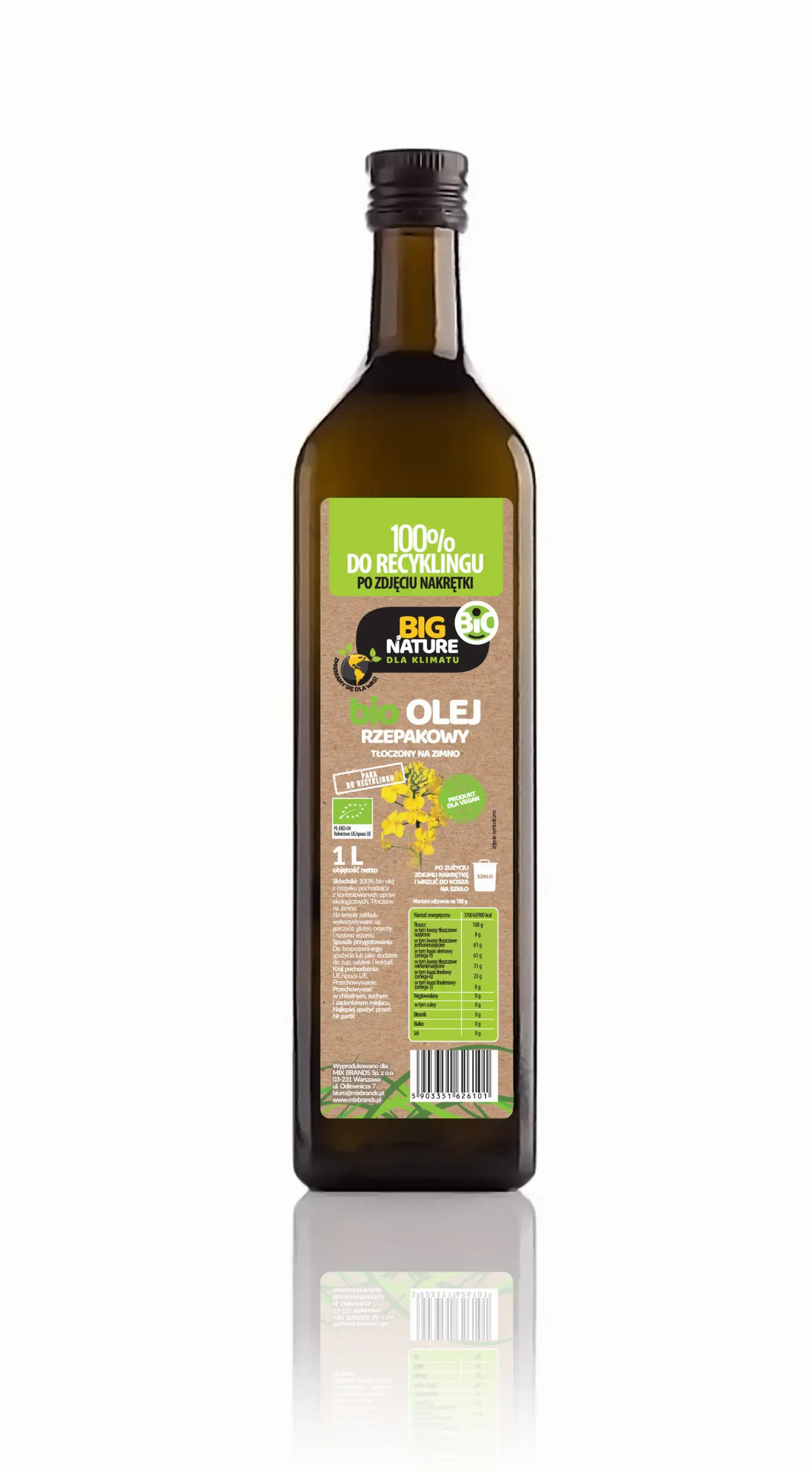 Olej rzepakowy BIO tłoczony na zimno 1L  - BIG NATURE — 2