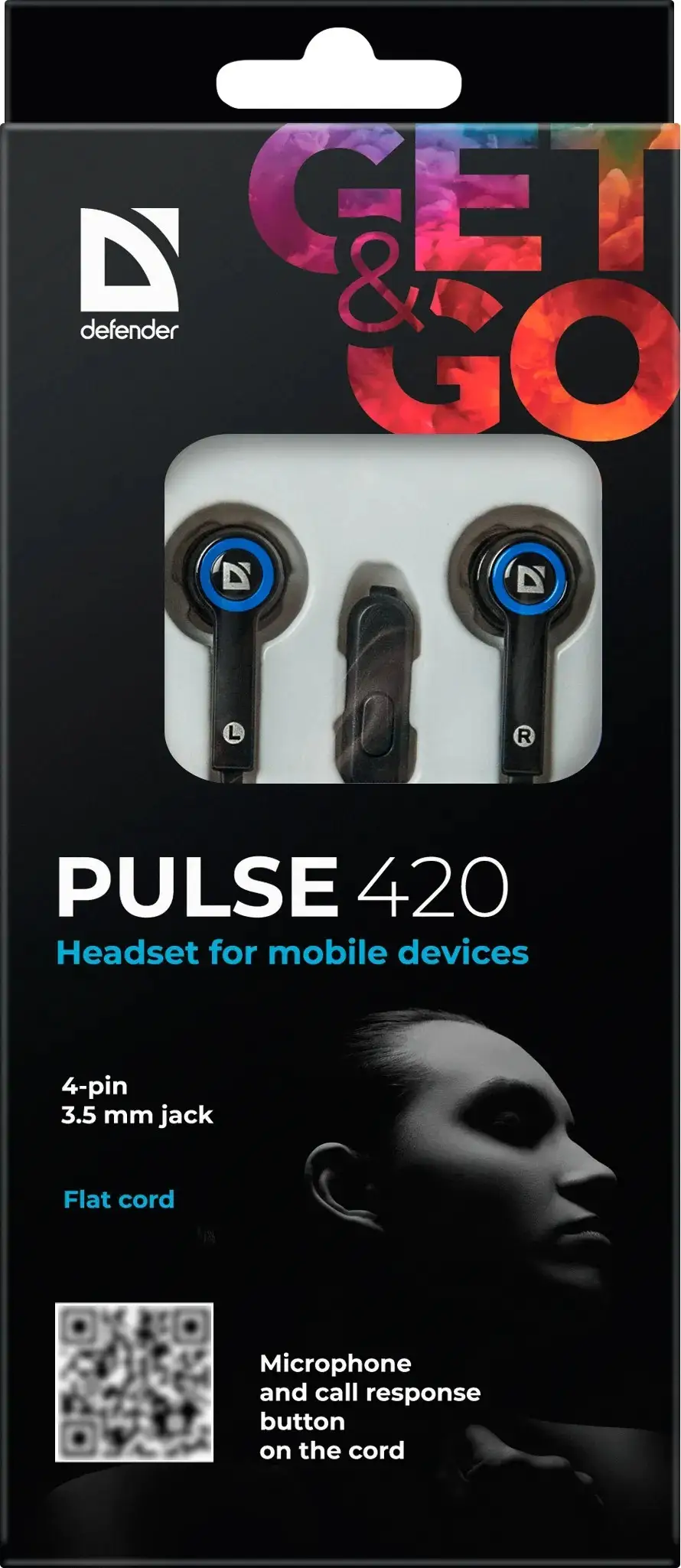 SŁUCHAWKI DEFENDER DOUSZNE z mikrofonem PULSE 420 CZARNO-NIEB 4-PIN — 6