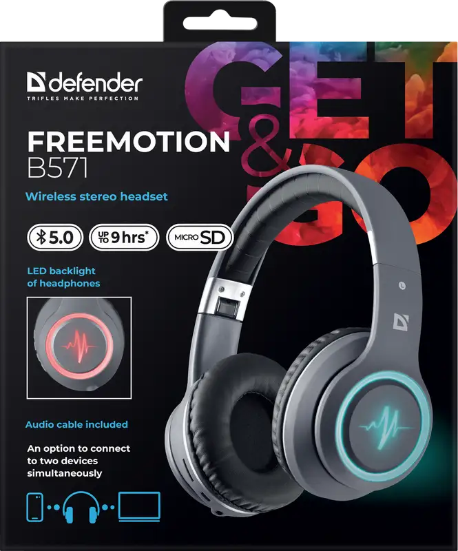 SŁUCHAWKI DEFENDER BLUETOOTH FREEMOTION B571 SZARE LED — 8