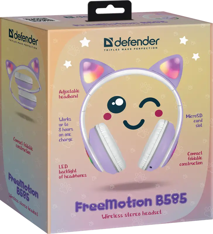 SŁUCHAWKI DEFENDER BLUETOOTH FREEMOTION B585 LED LILAC — 20