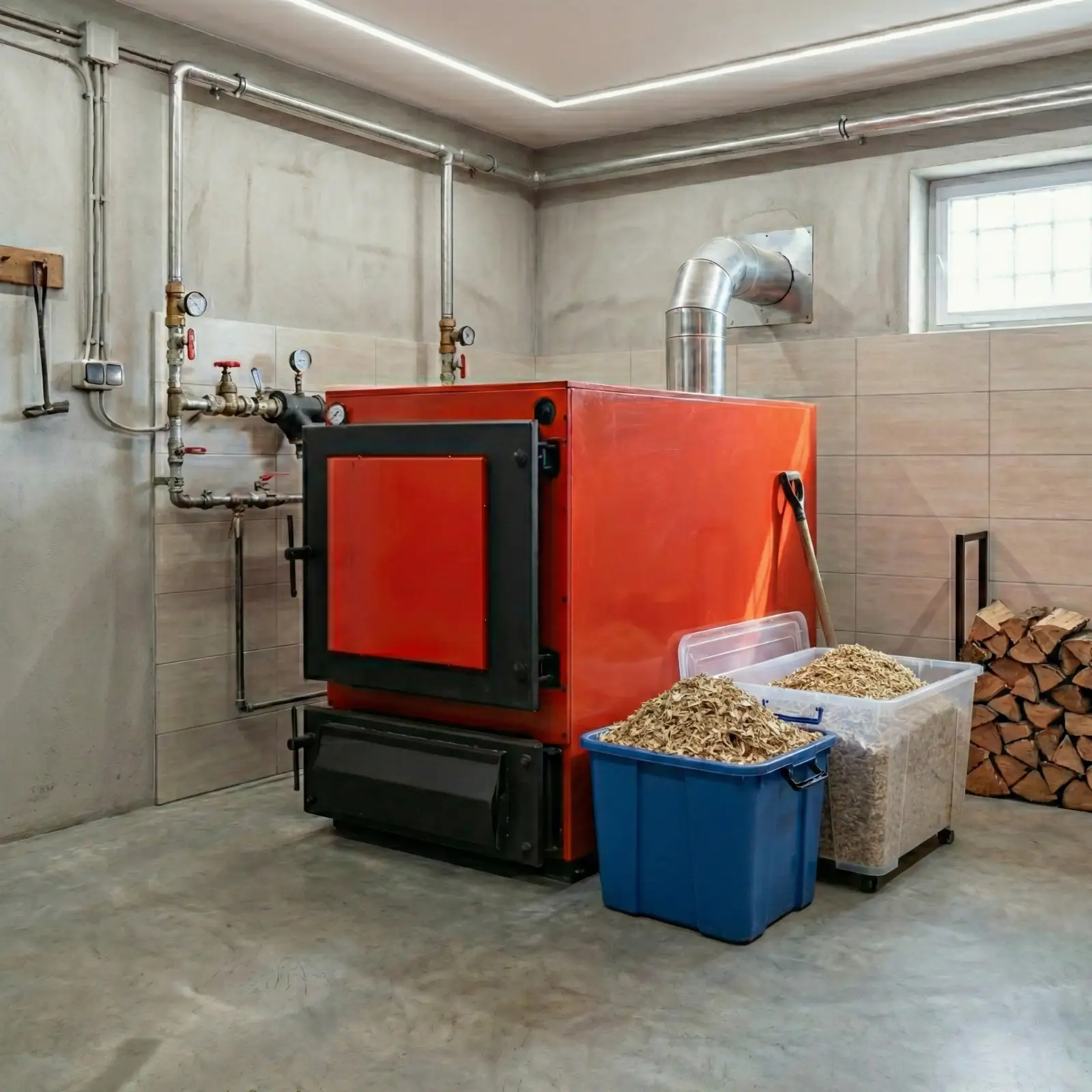 Piec na słomę i drewno biomasę TERMOMONT kocioł CO piec z płaszczem wodnym centralnego ogrzewania BTK 100 kW rolniczy przemysłowy czerwony — 4