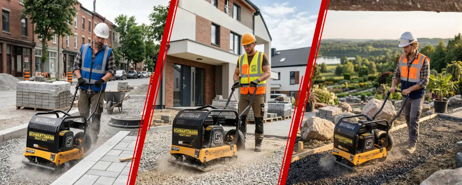 Zagęszczarka płytowa gruntu SCHWARTZMANN ubijak ZG170HD 160 kg 37 000 N LONCIN 16 KM — 3